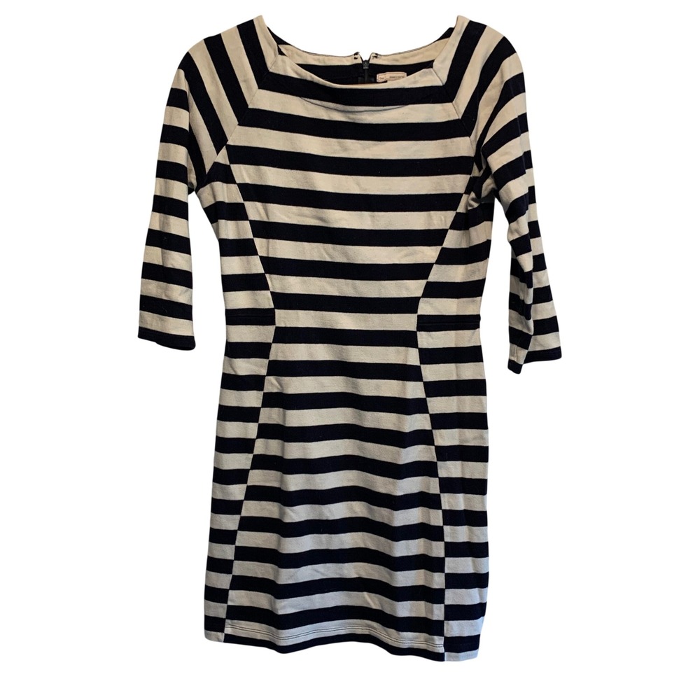 Gap Striped Knit Dress Size M Navy Blue Cream Sheath Coastal Preppy Nautical